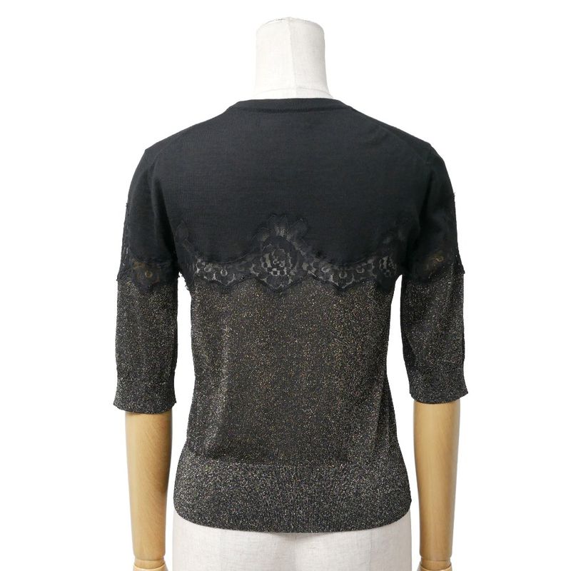 Dolce & Gabbana Knit 38 Lace Short Sleeve Sweater Lame Black