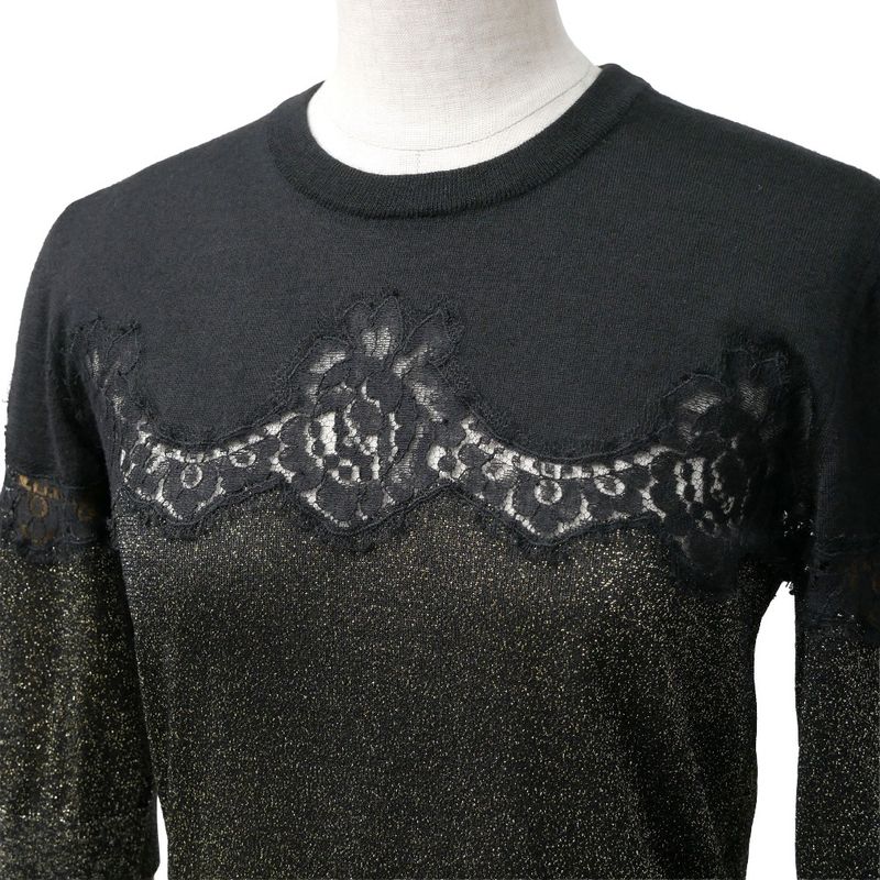 Dolce & Gabbana Knit 38 Lace Short Sleeve Sweater Lame Black