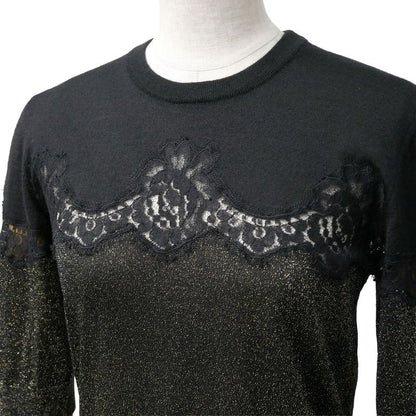 Dolce & Gabbana Knit 38 Lace Short Sleeve Sweater Lame Black