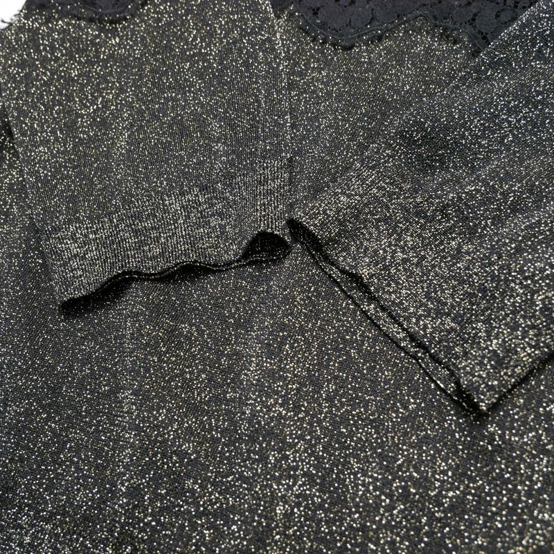 Dolce & Gabbana Knit 38 Lace Short Sleeve Sweater Lame Black