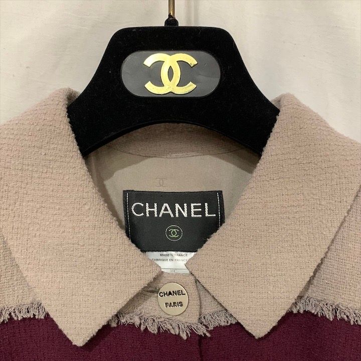 Chanel Logo Button 00c Block Color Border Wool Blend Jacket Haori Multi