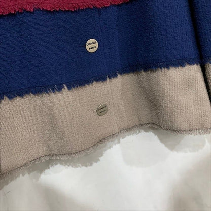 Chanel Logo Button 00c Block Color Border Wool Blend Jacket Haori Multi
