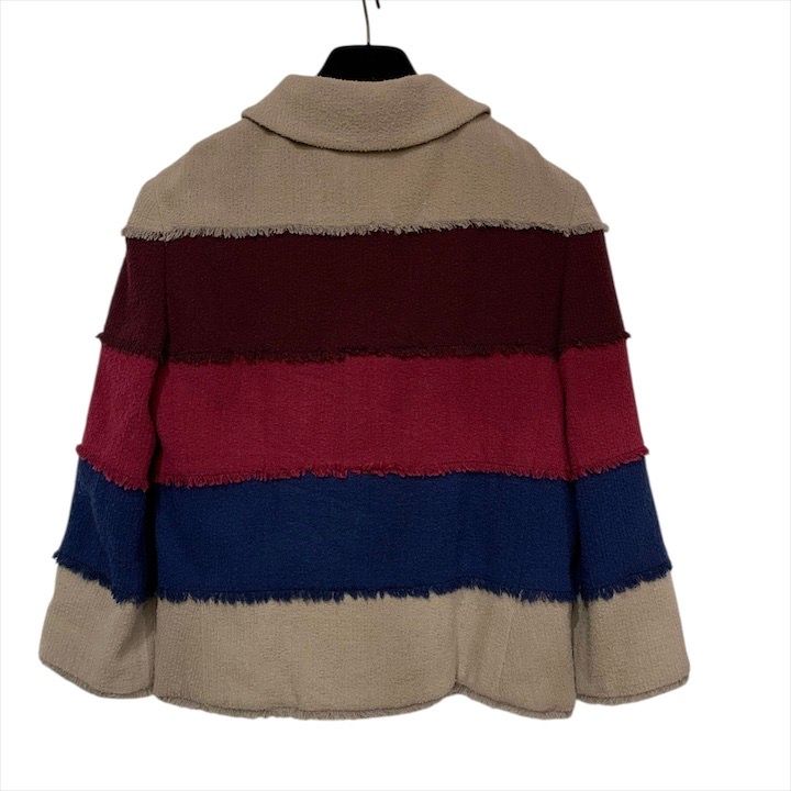 Chanel Logo Button 00c Block Color Border Wool Blend Jacket Haori Multi