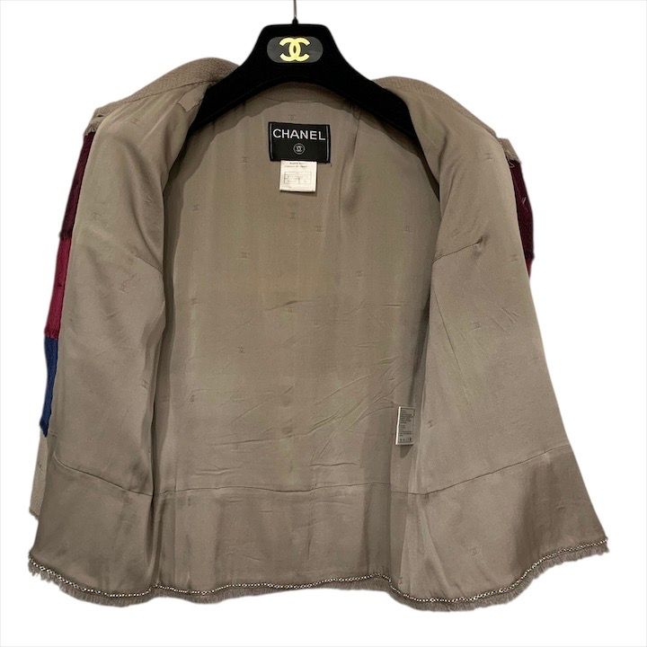 Chanel Logo Button 00c Block Color Border Wool Blend Jacket Haori Multi