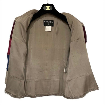 Chanel Logo Button 00c Block Color Border Wool Blend Jacket Haori Multi