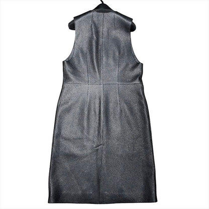 Hermes Deerskin Series Button Long Vest Gilet Leather Top Black