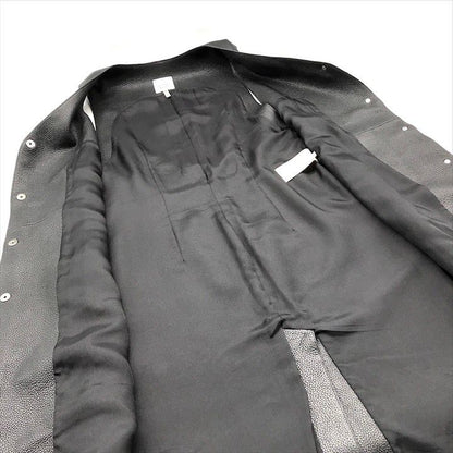 Hermes Deerskin Series Button Long Vest Gilet Leather Top Black