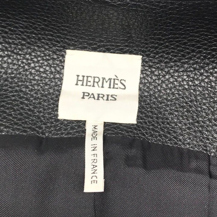 Hermes Deerskin Series Button Long Vest Gilet Leather Top Black
