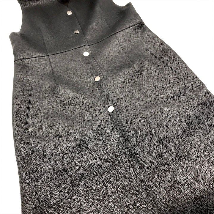 Hermes Deerskin Series Button Long Vest Gilet Leather Top Black