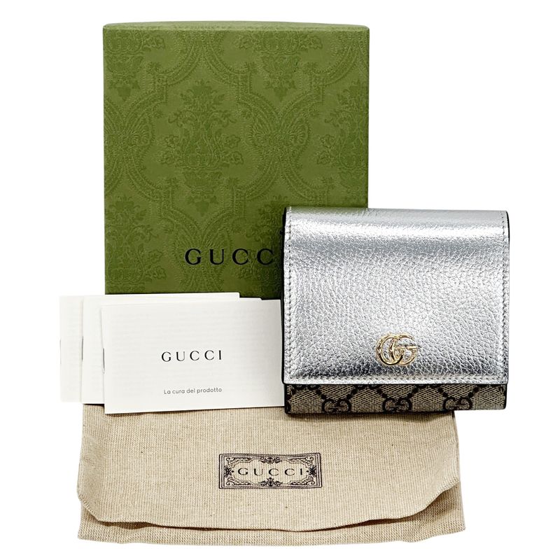 Gucci Wallet Women's Men's Brand GG Supreme Petit Marmont Trifold Wallet PVC