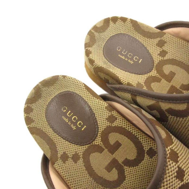 Gucci 700301 GG Canvas Slide Sandals Comfort 37 Brown JS AA • GY19