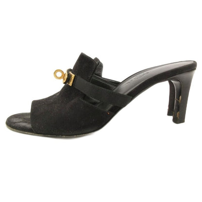 Hermes Cute Chevre Velor Mule Sandals Comfort Heel Kelly Hardware 36 Black JS •