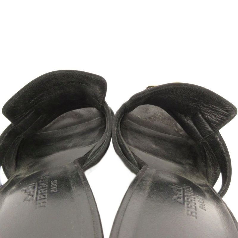 Hermes Cute Chevre Velor Mule Sandals Comfort Heel Kelly Hardware 36 Black JS •