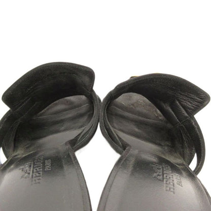Hermes Cute Chevre Velor Mule Sandals Comfort Heel Kelly Hardware 36 Black JS •