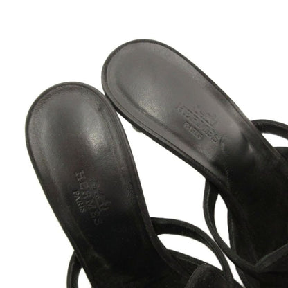 Hermes Cute Chevre Velor Mule Sandals Comfort Heel Kelly Hardware 36 Black JS •