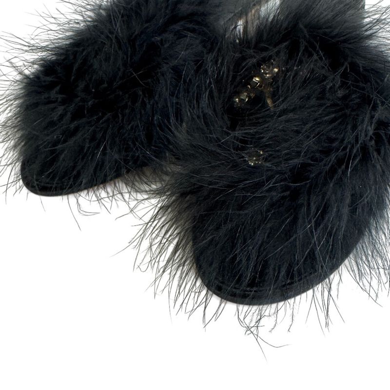 Louis Vuitton Fur Bijou Marilyn LV Logo Sandals Black Ladies