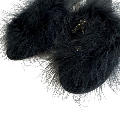 Louis Vuitton Fur Bijou Marilyn LV Logo Sandals Black Ladies