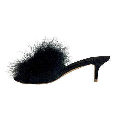 Louis Vuitton Fur Bijou Marilyn LV Logo Sandals Black Ladies