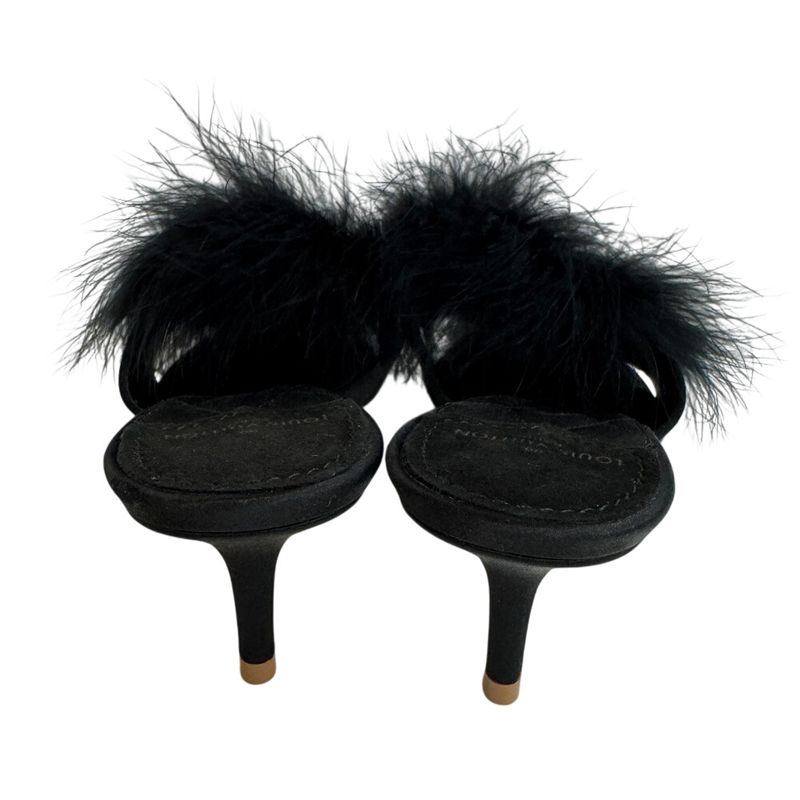 Louis Vuitton Fur Bijou Marilyn LV Logo Sandals Black Ladies