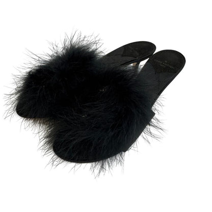 Louis Vuitton Fur Bijou Marilyn LV Logo Sandals Black Ladies
