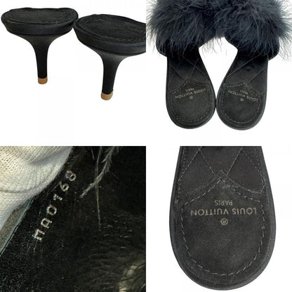 Louis Vuitton Fur Bijou Marilyn LV Logo Sandals Black Ladies