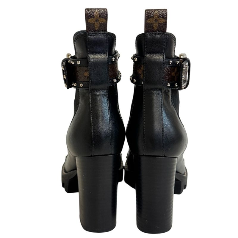 Louis Vuitton Studded Belt Side Gore Boots Star Trail Line Boots Black Ladies