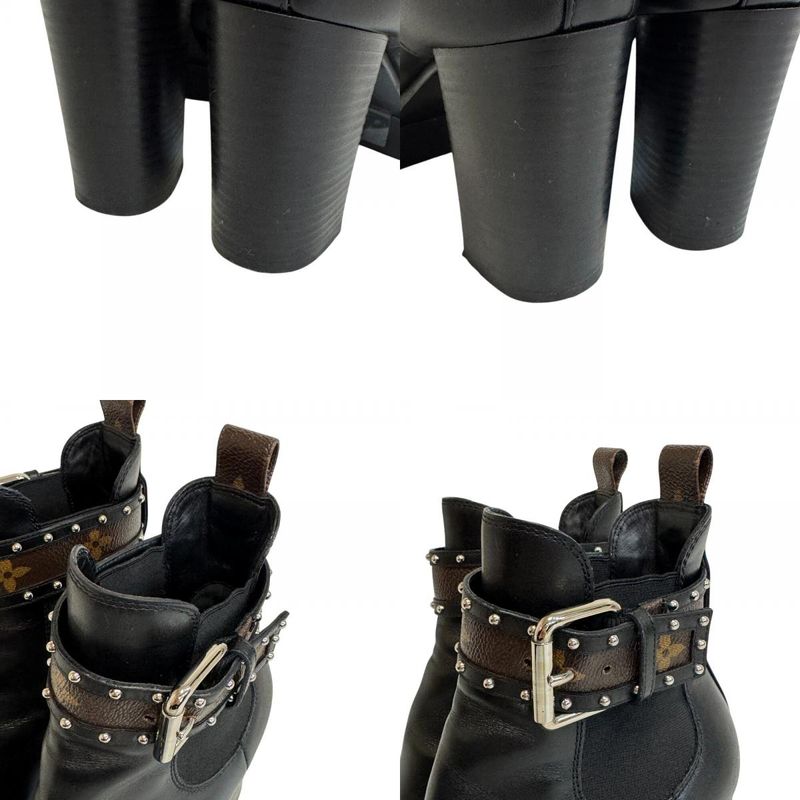 Louis Vuitton Studded Belt Side Gore Boots Star Trail Line Boots Black Ladies