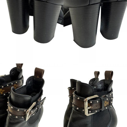Louis Vuitton Studded Belt Side Gore Boots Star Trail Line Boots Black Ladies