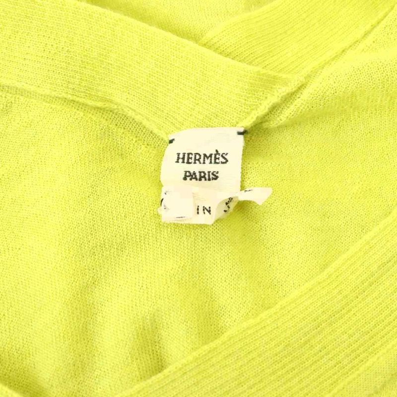 Hermes Cashmere V-neck Knit Sweater Pullover SM Lime Green CX • OS
