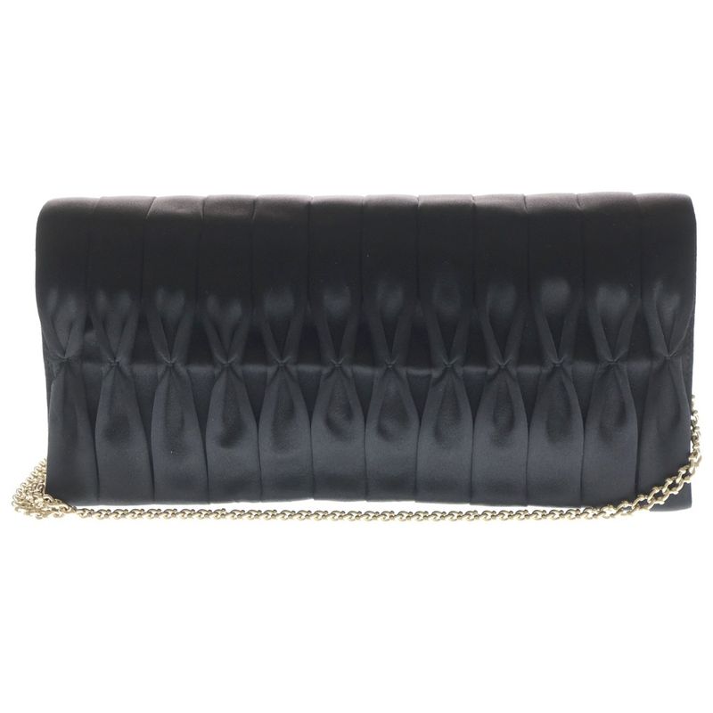 CHANEL Chain Shoulder Bag Black Satin Rhinestone