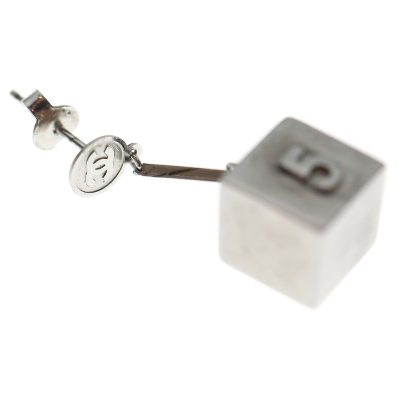 CHANEL No.5 Logo Earrings Silver