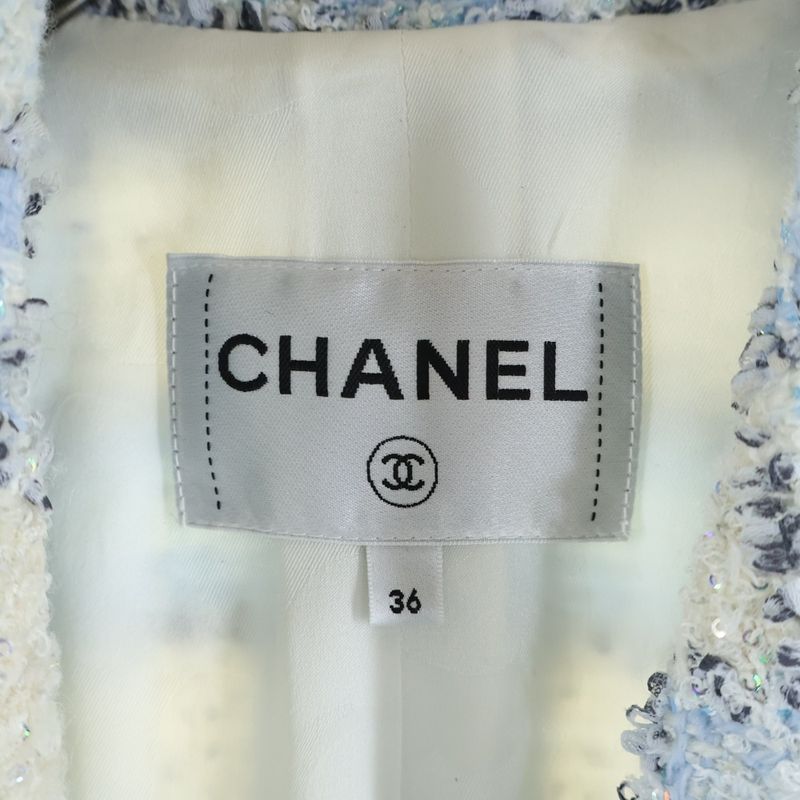 CHANEL 22AW Coco Mark Button Lamé Sequin Fancy Tweed Check All Over Pattern