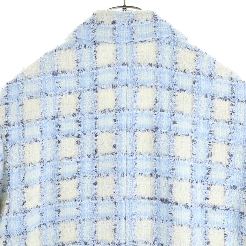 CHANEL 22AW Coco Mark Button Lamé Sequin Fancy Tweed Check All Over Pattern