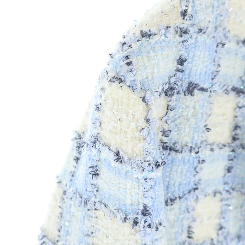 CHANEL 22AW Coco Mark Button Lamé Sequin Fancy Tweed Check All Over Pattern