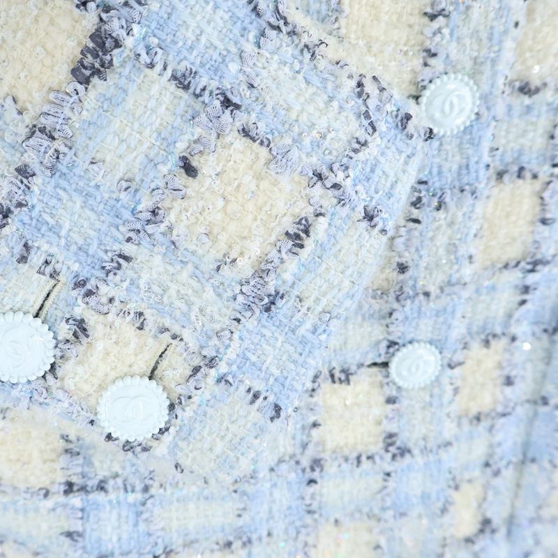 CHANEL 22AW Coco Mark Button Lamé Sequin Fancy Tweed Check All Over Pattern
