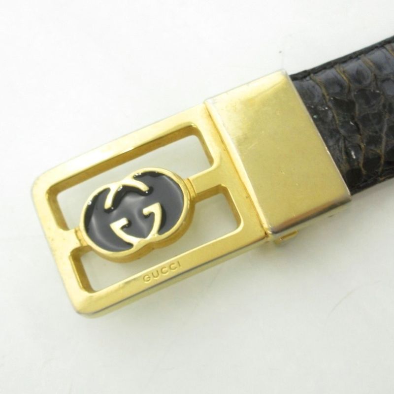GUCCI Belt Cobra Leather Black Logo Design Square Buckle 100 40 YJ • GY06