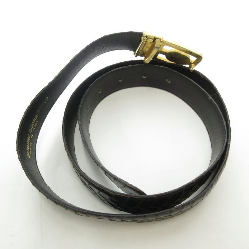 GUCCI Belt Cobra Leather Black Logo Design Square Buckle 100 40 YJ • GY06