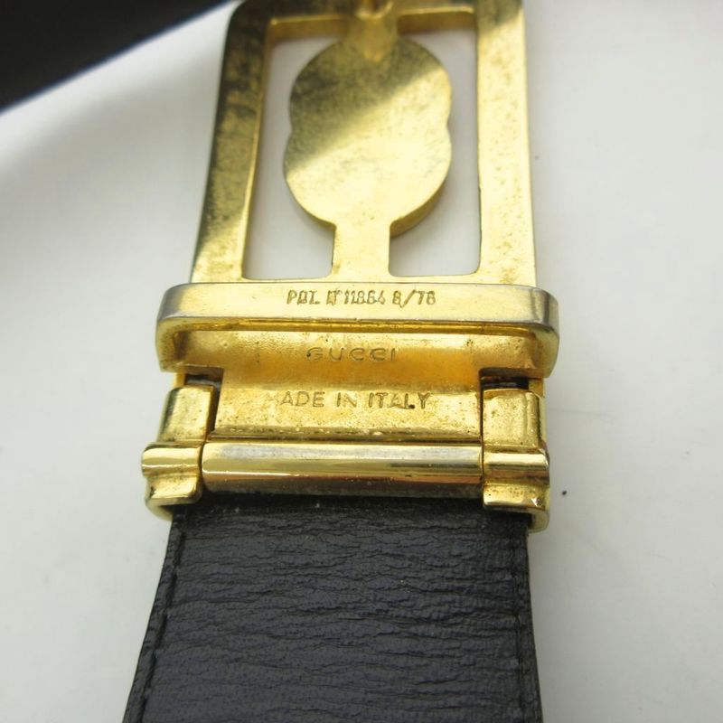 GUCCI Belt Cobra Leather Black Logo Design Square Buckle 100 40 YJ • GY06
