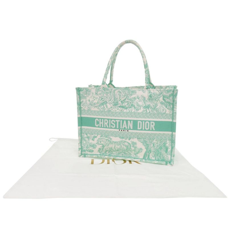 DIOR Book Tote Medium Toile De Jouy Embroidered Canvas Mint Green Tote Bag 1420