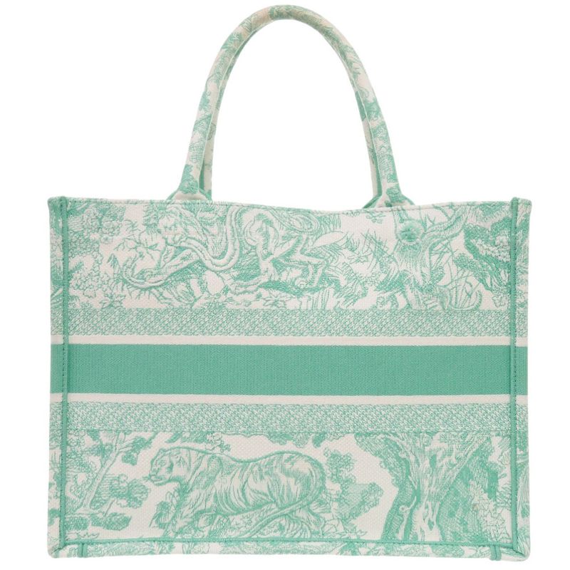 DIOR Book Tote Medium Toile De Jouy Embroidered Canvas Mint Green Tote Bag 1420