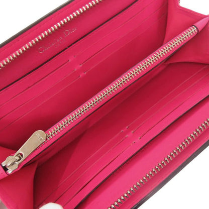 Christian Diorissimo Round Zipper-leather Black Pink Long Wallet Black 0232