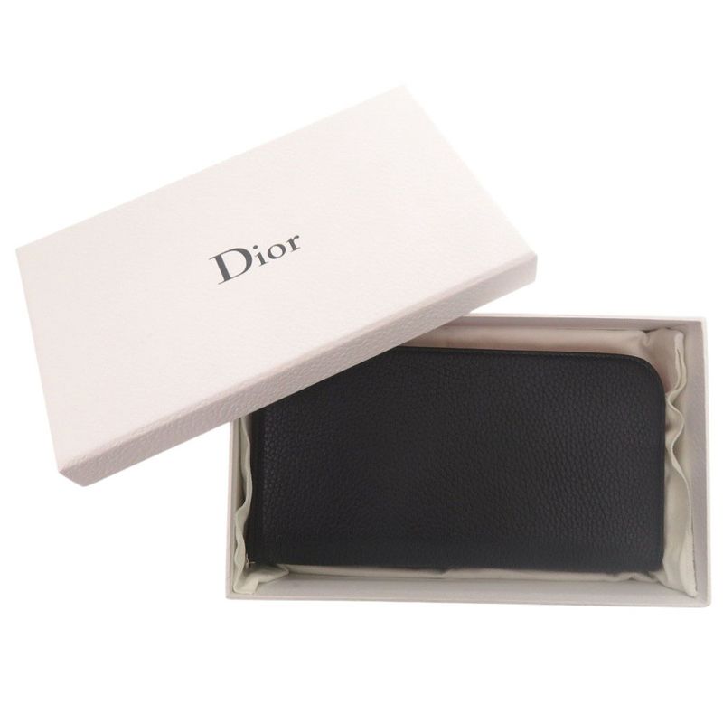Christian Diorissimo Round Zipper-leather Black Pink Long Wallet Black 0232