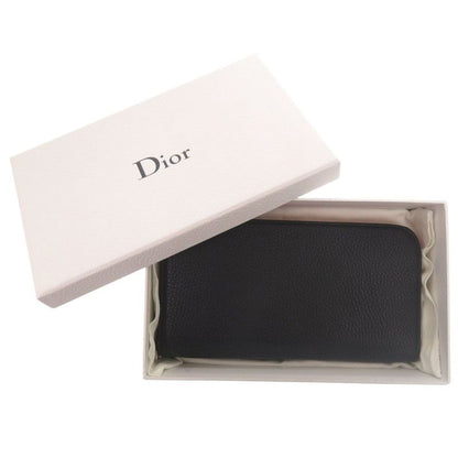 Christian Diorissimo Round Zipper-leather Black Pink Long Wallet Black 0232