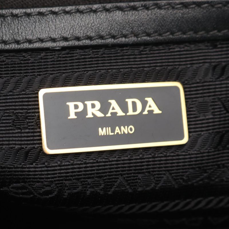 PRADA Tote Bag LOGO Jacquard 1bg158 Black Canvas Leather Logo Jacquard Tote Bag