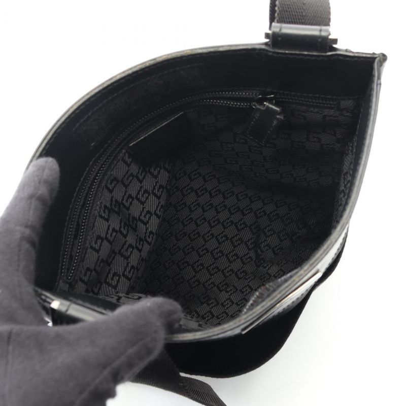GUCCI Shoulder Bag 27639 Black Canvas Leather Shoulder Bag Women's Used B