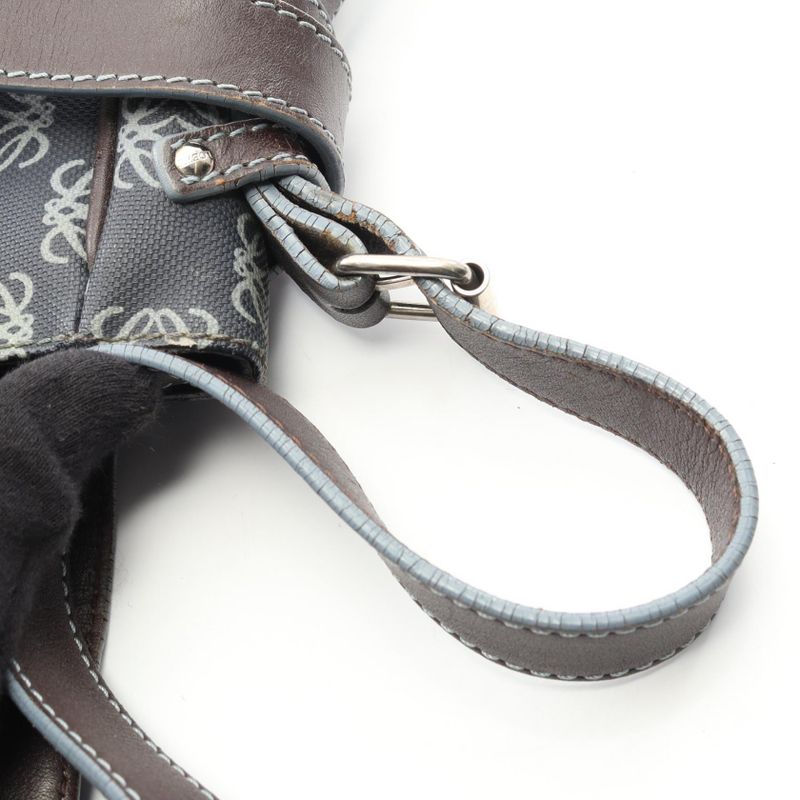 LOEWE Shoulder Bag Anagram Navy - PVC Coated Canvas Leather Anagram Shoulder