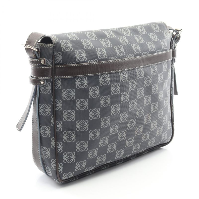 LOEWE Shoulder Bag Anagram Navy - PVC Coated Canvas Leather Anagram Shoulder
