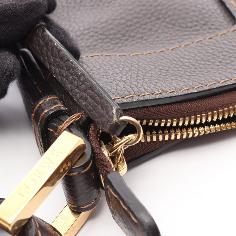 LOEWE Shoulder Bag Dark Brown Leather Shoulder Bag Women's Used A