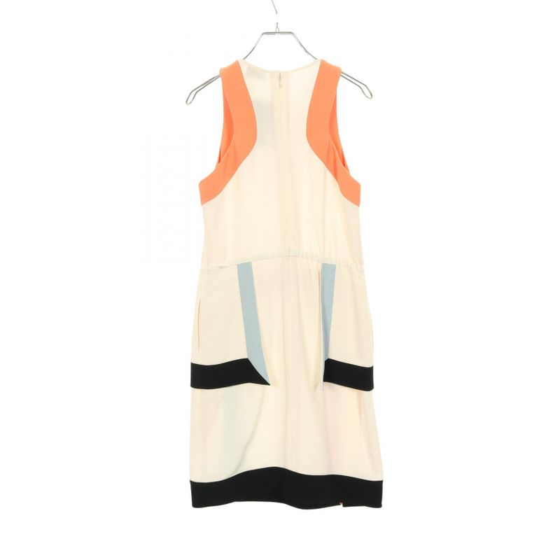 FENDI One Piece Color Block Peplum Beige Black Rayon Silk One Piece Women's