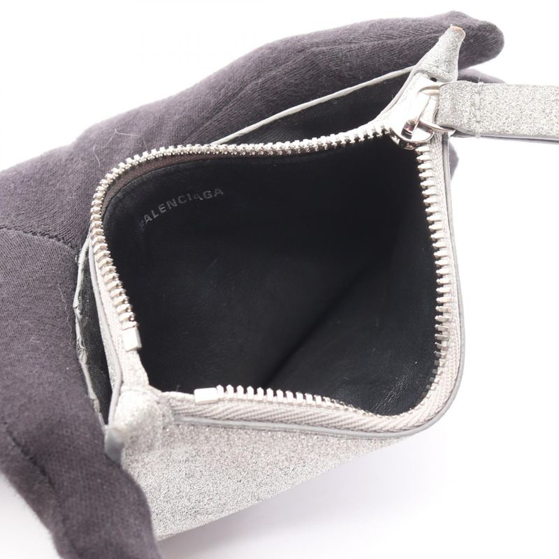 BALENCIAGA Card Case Everyday 551990 Silver Glitter Leather Coin Case Unisex